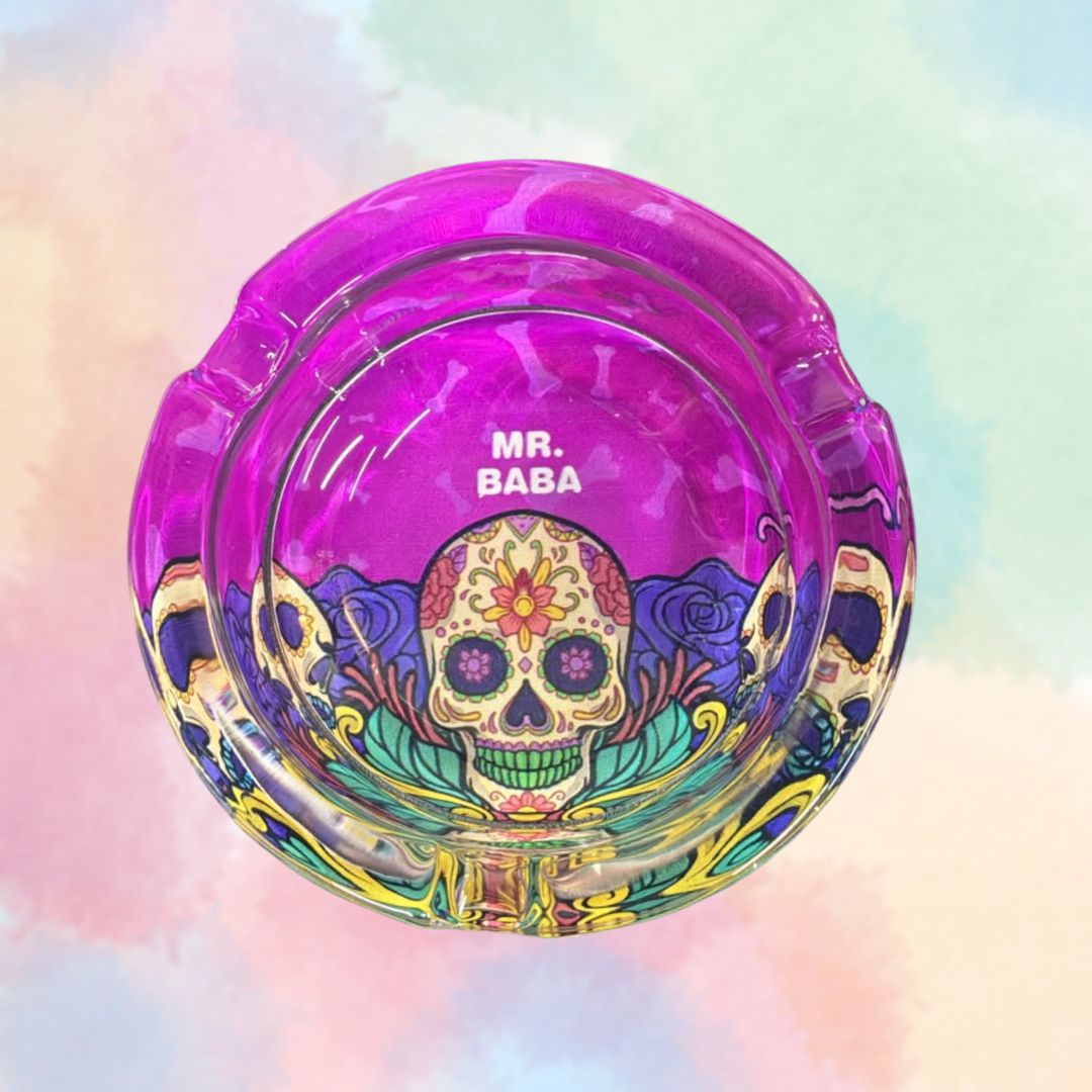 Cinzeiro de Vidro Caveira Mexicana Rosa Dark